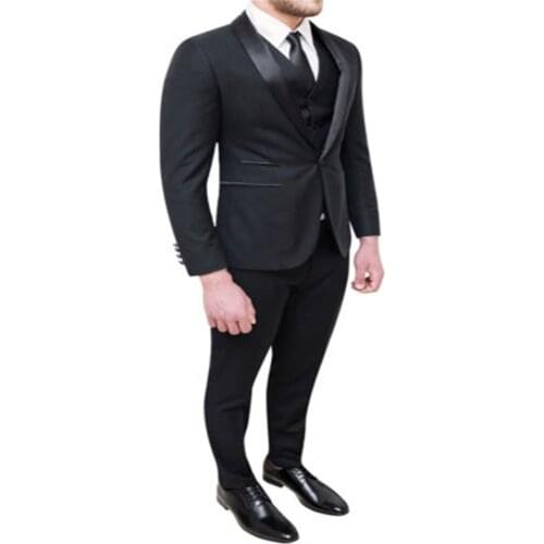 The latest custom high quality black mens dress western decoration wedding groom dress 3 piece jacket pants vest