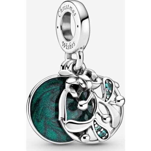 New Christmas Wish Mistletoe Dangle Charms 925 Sterling Silver Beads fit Original Bracelet Necklaces Christmas Gift DIY Jewelry