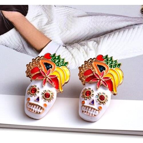 New Arrive Colorful Crystal Oil Metal Skull Earrings High Quality Rhinestone Fashion Trend Jewelry Accessories For Women