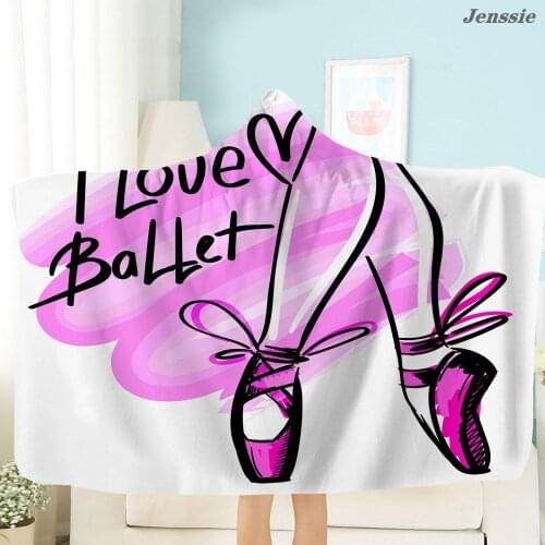 Cartoon Ballet Girl Print Hooded Blanket Travel Picnic Camping Hood Blanket Beautiful Girl Pattern Windproof Blanket Wearable
