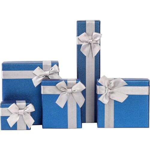 Fashion New Royal Blue Bow Ribbon Jewelry Organizer Storage Gift Cardboard Box Necklace Earrings Ring Paper Packaging Container
