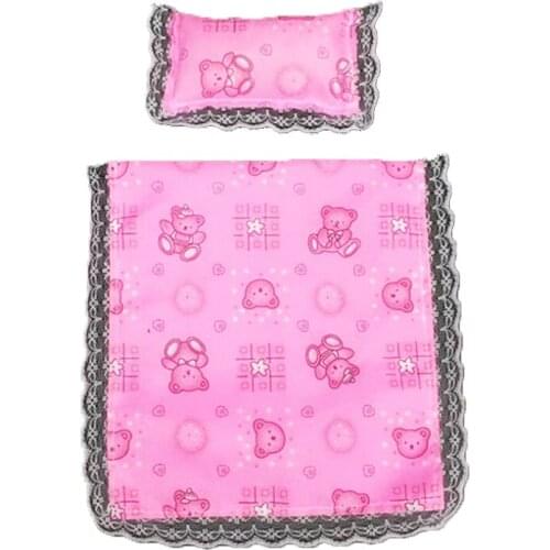 Doll Accessories Pink Bear Sheet and Duvet Cover Set Bed Linings For New Bebe Reborn Baby Dolls 21cm Long For American Doll Girl