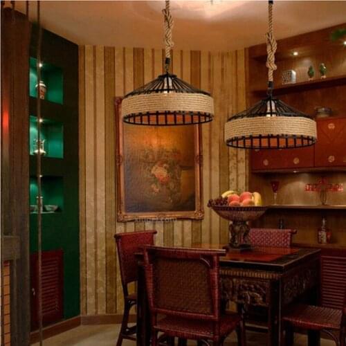 Pendant Lamp , Retro AntiqueE27 Hemp Rope Hanging Lamp Vintage Industrial Adjustable Lamp Chandelier Iron Candlest ZM1010