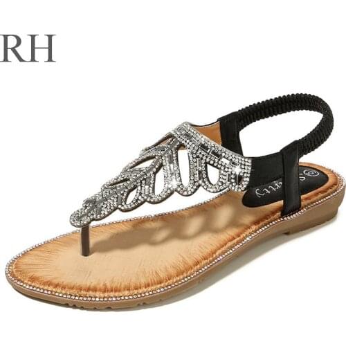 RH Brand Bossimiya Sandals Exquisite Leaf Water Drill String Beads Sandals Beach Toe Slope Shoes