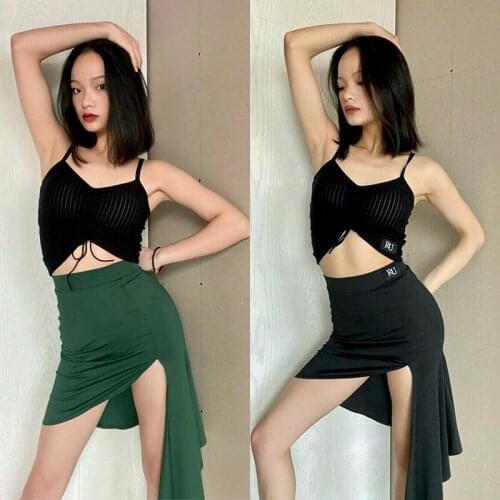 Sexy Latin Dance Skirt Female Black Performance Professional Dresses Adults Stage Wear Women Costumes Irregular Skirt DQS5197