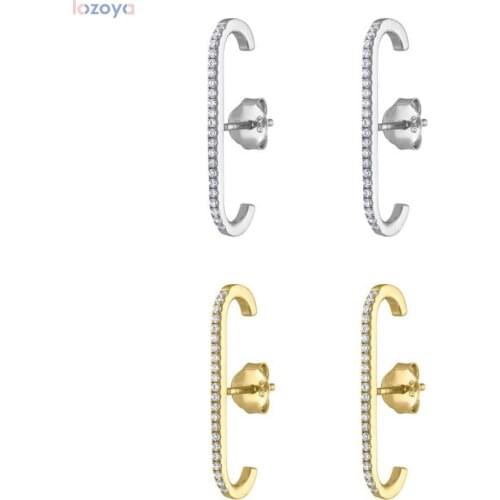 LOZOYA Celestial Suspender Earring Crystal Cuffs Stud Earring In 925 Sterling Silver Gold Plaing Zircon Women Fashion Jewelry