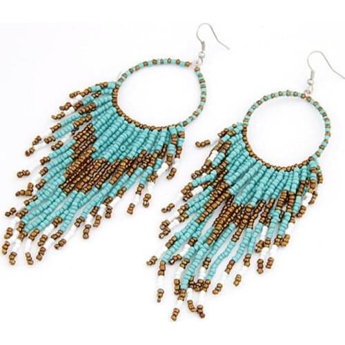 Retro Bohemian Boho Multicolor Resin Small Seed Beads Tassel Dangle Earrings Fringed Long Drop Earring Female Jewellery Gift