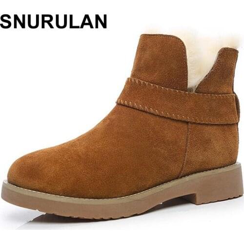 SNURULAN2018Top Quality Womens Genuine leather Snow Boots fur Warm Winter Boots fashion Womens boots ankle boots for womenE040