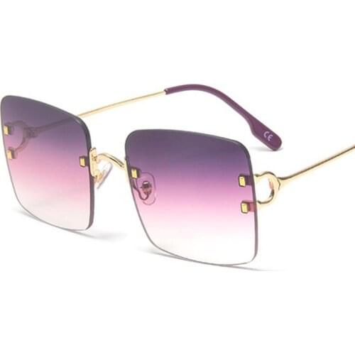 Purple Rivet Rimless Sunglasses Gradient Shades Big Frame Women Men Fashion Sunglasses Luxury Brand Designer Chic Eyewear UV400