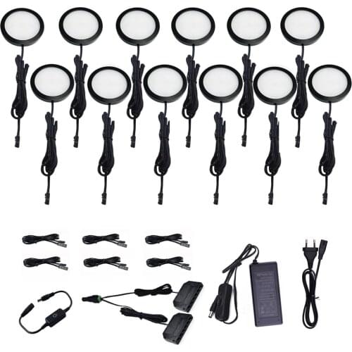 Led Touch DimmerUnder Cabinet light Black round lamp puck lights wardrobe Counter Furniture Shelf Lamp ligting cupboard Kitchen