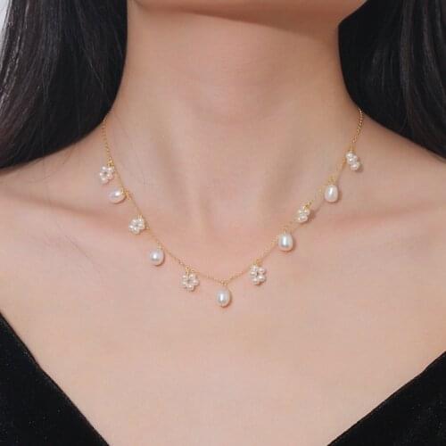 Wind Chain Stitching Freshwater Pearl Necklace Female Clavicle Chain Simple Student Necklace Female Wild Birthday Pendant