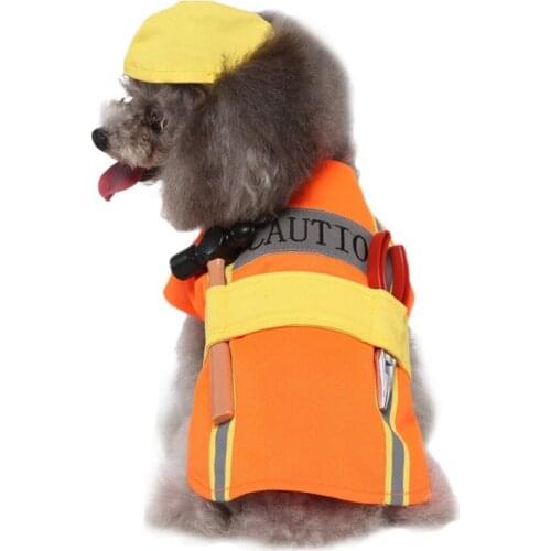 Funny Dog Halloween Costume Autume Winter Pet Dogs Clothes Engineer Role Play Costume With Hat Halloween Dress Up Accessories