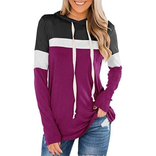 Hoodie Womens Patchwork Fashion Round Neck Loose Casual Pullover Long Sleeve Patchwork Top Sweatshirt Sweater Mujer Moletom