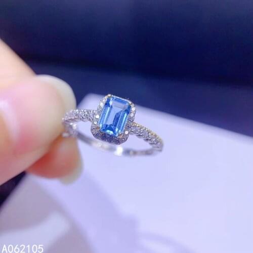 925 pure silver Chinese style natural Swiss Blue Topaz womens classic popular rectangle adjustable gem ring jewelry support det