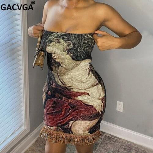 GACVGA Print Strapless Sexy Summer Bodycon Dress Sleeveless Backless Bandage Women Mini Party Dress 2021 Vintage Y2K Vestidos