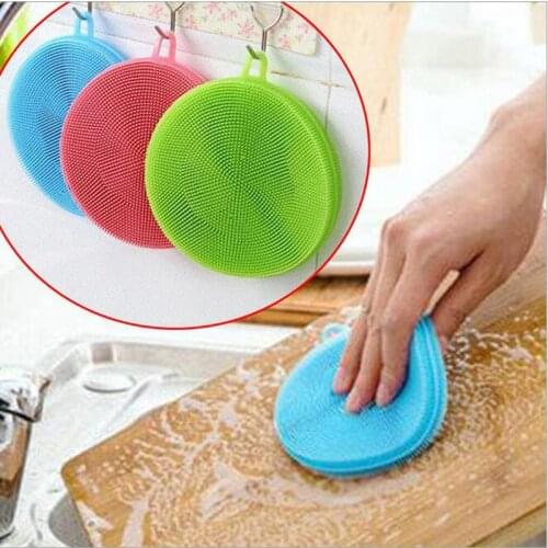 2 Pcs Silicone Dish Washing Dishwashing Brush Pot Household Non-stick Oil Cleaning Brush Cleaner Sponges Scouring Pads