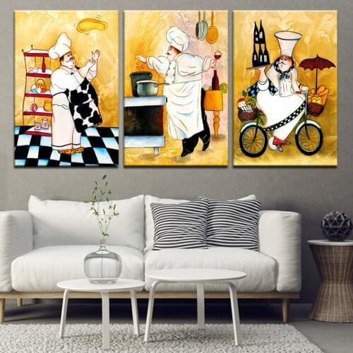 3 Panel Picture Happy Chef Wall Art Poster Canvas Home Decoration Wall Picture For Living Room Art Poster And Prints Framed