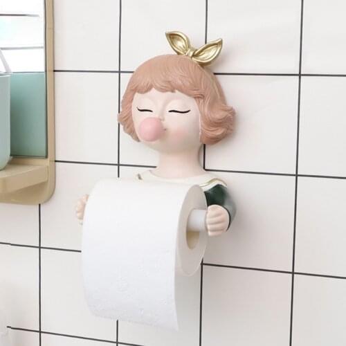 3D Cute Girl Cartoon Shape Toilet Paper Holder Home Wall Mounted Paper Roll Tissue Holder Self Adhesive For Bathrooms