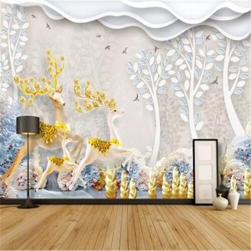 Custom Any Size 3D Wallpaper Embossed Stereo Family Deer Home Decor Living Room Wall Covering