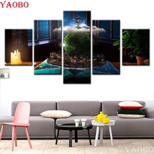 5D DIY Diamond Painting Fantasy Book Abstract Tree landscape 5pcs Full Square Round Diamond Embroidery Set for Dining Room Decor