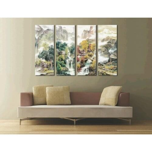 4 Panels Chinese Landscape Canvas Painting Abstract Picture Home Decoration Landscape Wall Art for Living Room Canvas Prints