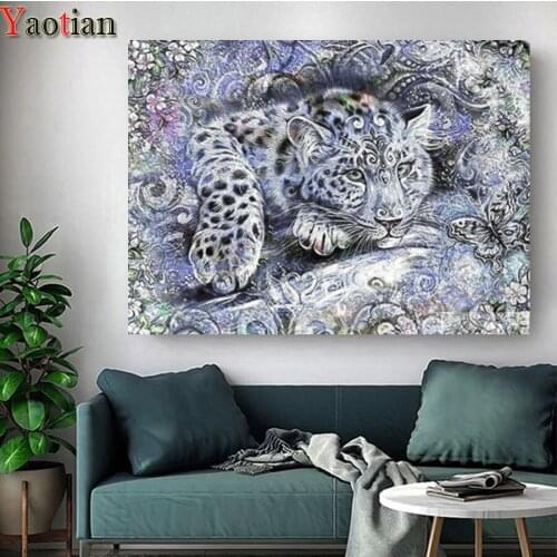 Full Square Round Drill 5D DIY Diamond Painting leopard Diamond Embroidery Flowers Butterfly Cross Stitch Kit Decoration 2021
