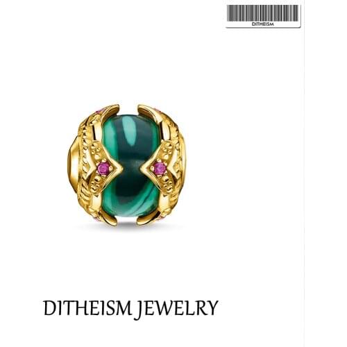 Beads Gold Color With Green Stone Fits Bracelets 2021 Brand New Europe Style Jewelry Accessories Elegant Necklace Karma Charms