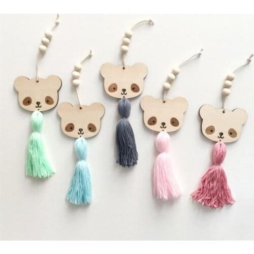 Car Hanging Pendant Cute Panda Shape Wooden Beads Tassel Pendant Car Decoration Hanging Ornament Automobiles Ornaments