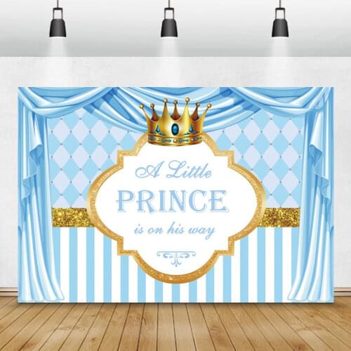 Pink Blue Curtain Newborn Baby Shower Birthday Photography Backdrops Princess Stage Crown Poster Photo Background Photo Studio