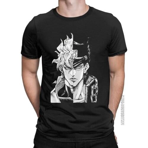JoJo Bizarre Adventure T Shirt For Men Pure Cotton Fashion T-Shirts Crew Neck Dio Brando Jotaro Kujo Tees Short Sleeve