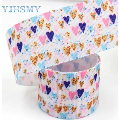 YJHSMY G-18604-335,10 yard 38 mm Love heart Ribbons Thermal transfer Printed grosgrain Wedding Accessories DIY handmade material