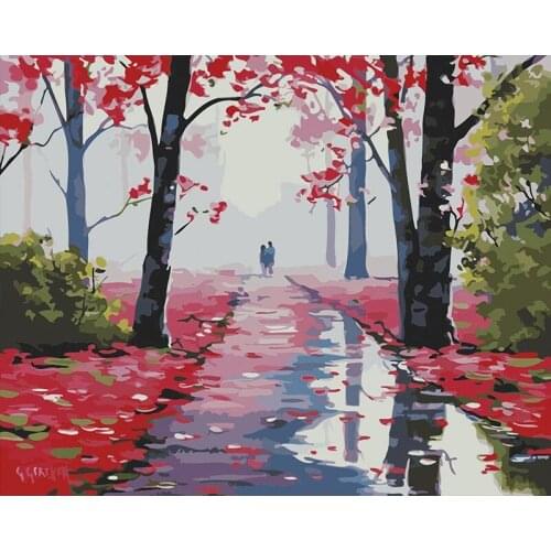 GATYZTORY Frame Red Forest Landscape DIY Painting By Numbers Kits Drawing Painting By Numbers Unique Gift For Home Decor