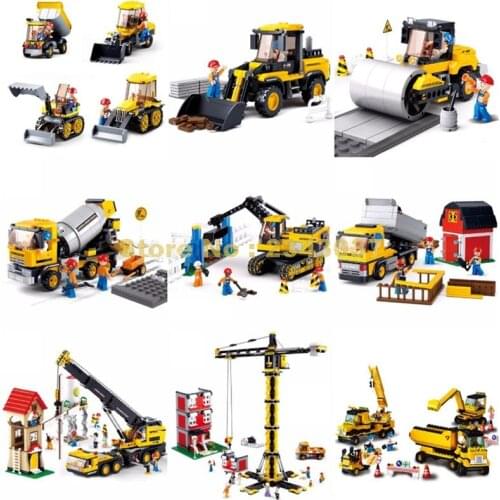 Urban Engineering Tipper Excavator Bulldozer Rip Rooter Crane Dumper Roller Mixer Transporter Building Block Toy