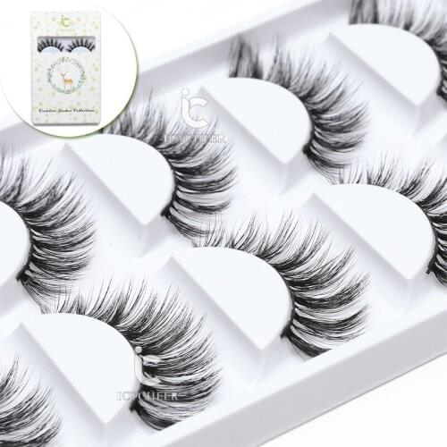 ICYCHEER 5 Pairs Makeup 3D Mink Eyelashes Fake False Eyelashes Flexible Wispy Fake Eye Lashes Extension Handmade Wholesale