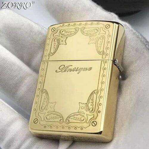 Zorro Kerosene Lighter Pure Copper Carving Classic Success Gate Pattern Gasoline Lighter Men Gift Outside Tool