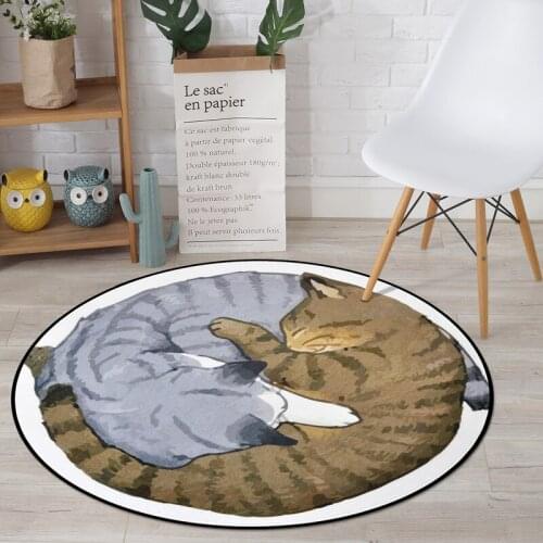 Cartoon Cat Printed Round Carpet Kids Living Room Bedroom Non-Slip Floor Crawling Mats Animal Decoration Soft Sleeping Carpets