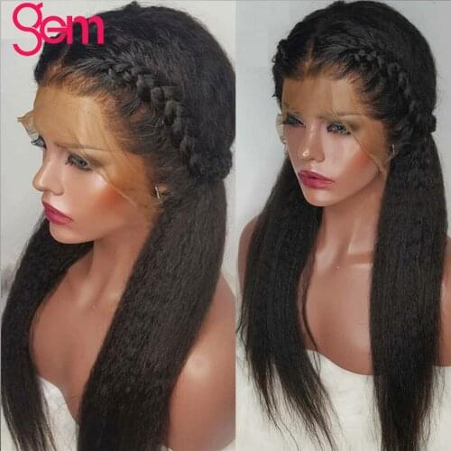 Kinky Straight Wig Brazilian Remy 13x4 Lace Front Human Hair Wigs For Women GEM PrePlucked 13x4 Lace Frontal Human Hair Wigs