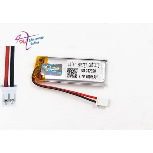 10 pcs JST PH 2.0 2pin 3.7V 700mAh 702050 Lithium Polymer LiPo Rechargeable Battery For Mp3 headphone PAD DVD bluetooth camera