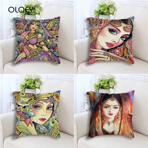 Linen Cushion Cover, Home Cushion Cover, Beautiful Woman Cushion Cover, Bedroom Office Car Decoration Cushion Cover 45x45 Cm