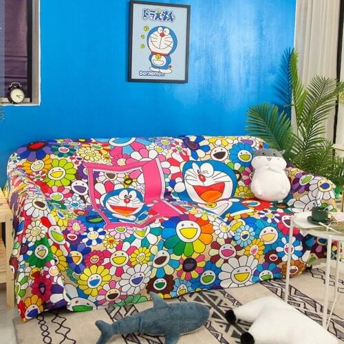 Cute Decorations Doraemon Print Sofa Towel Anime Sofa Covers for Living Room Furniture Cover Slipcovers Protect Cover Home Decor