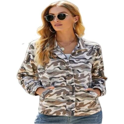 Fashion European And American Style Women/Girl Stand Collar Camouflage Print Zipper Jacket Outdoor Bionic Casual Slim Outerwear