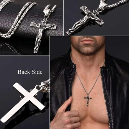 Men Women Stainless Steel Jesus Cross Pendant Necklace 60cm Length Fashion Religiou Easter Jewelry Totem Gift Dropshipping