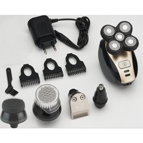 5 In 1 4D Mens Rechargeable Bald Head Electric Shaver 5 Floating Heads Beard Nose Ear Hair Trimmer Razor Clipper Facial Brush