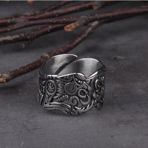 Stainless Steel Viking Vegvisir Statement Rings Men Never Fade Nordic Viking Wolf adjustable Rings Jewelry