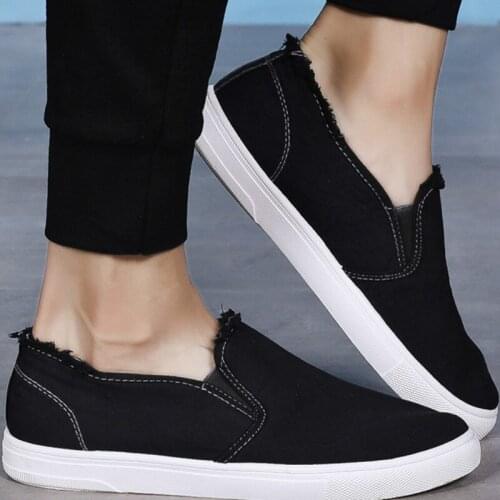 2019 Autumn Men Canvas Shoes Simple Casual Mens Loafers High Quality Anti-Slip Comfortable Vulcanized Shoes Man Flats N2-92