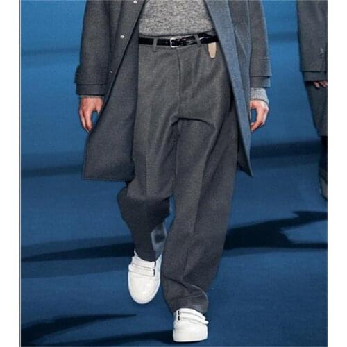 Mens wool woolen trousers business harem pants casual winter loose thickened straight cashmere woolen casual pants