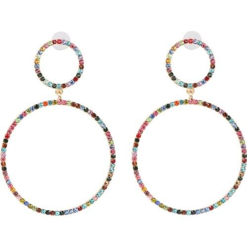 Wholesale 6 Pair Set Colorful Crystal Pave Double Circle Hoop Earrings Star Moon Letter Drop Dangle