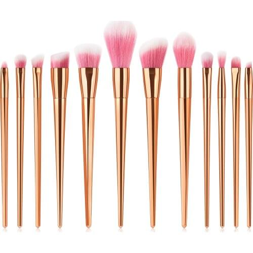 Saiantth 12pcs classic Aluminum tube makeup brushes set eye Stroke eyebrow long full cosmetic kit maquiagem rose gold silver
