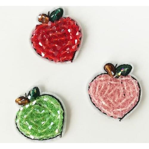 1 Piece Cheap Handmade DIY beads patch red green pink shoes bag socks fruit peach patches 3.5cm x 4cm