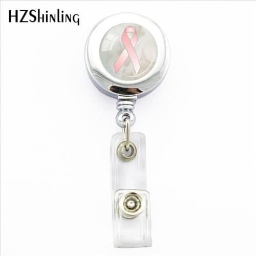 2017 New Breast Cancer Awareness ID Card Holder Cancer Survivor Badge Holder Ribbon Photo Badge ID Reel